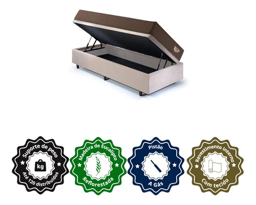 Base Box Baú 88x188 Suede Bege Com Colchão Adorabile Ecoflex