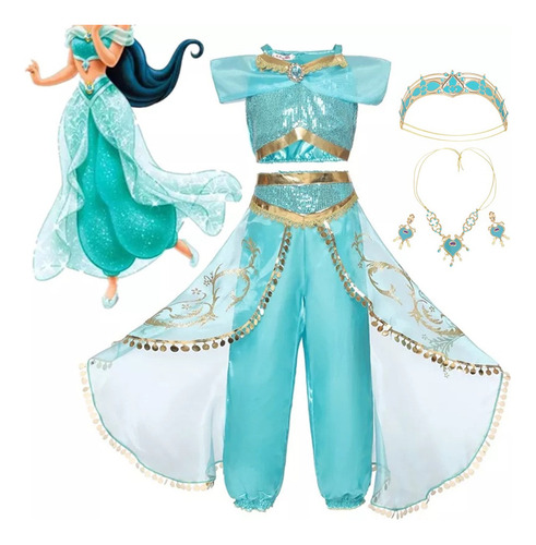 Disfraz De Jasmine Aladdin Para El Día Del Niño+collar Pendi