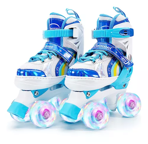 Patines 4 Ruedas Altera Doble Fila con Luz LED para Niñas y Niños Talla  Ajustable