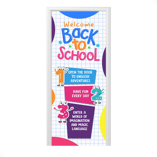 Capa De Porta Decoração Escolar Diversos Elástico 0,85x2,10m Cor Sala De Inglês - Anv-3016