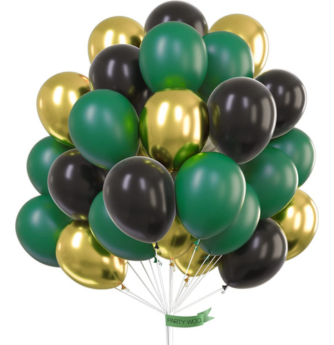 Partywoo Globos Negros Dorados Y Verdes, 60 Globos Verdes De