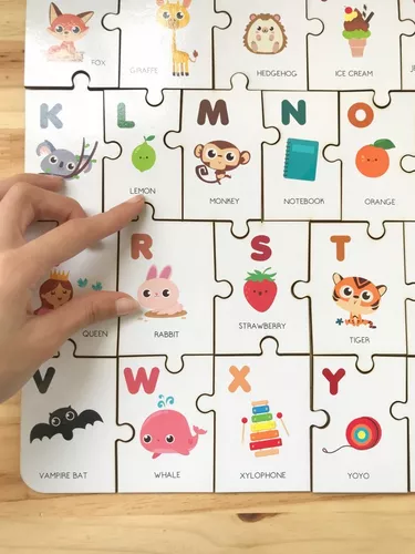 Quebra-Cabeça Alfabeto em Inglês Brinquedo Educativo Madeira