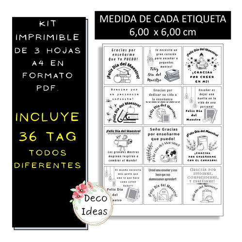 Imagen 3 de 4 de Imprimible Etiquetas Tarjetas Dia Del Maestro - Primer Pdf