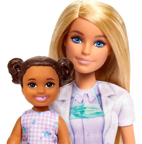 Muñeca Set Dentista Cabello Rubio Con Niña Multicolor Barbie