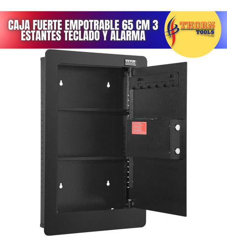 Caja Fuerte De Pared 65cm 3niveles Con Teclado Y Estantes Hb Color Negro