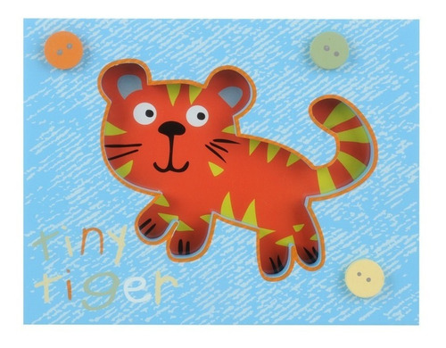 Cuadro De Madera Infantil Tigre 21 X 16cm Color Celeste Color del armazón Celeste