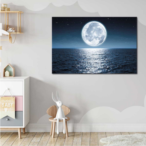 Cuadro Canvas Astronimia Luna Llena Sobre Mar Abierto 90x60