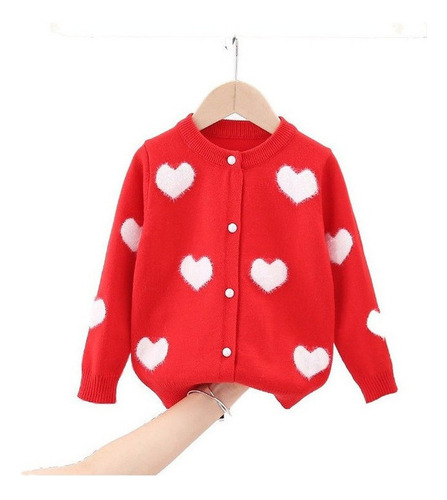 Jersey Tipo Cárdigan Con Forma De Corazón Para Niña [u]