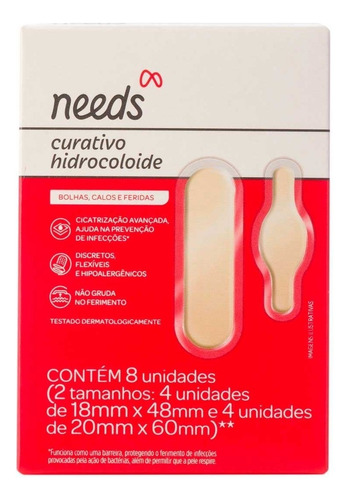 Needs curativo hidrocoloide bolhas e calos 8 unidades