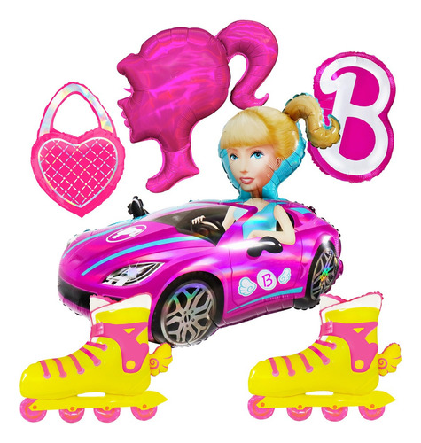 Kit De Globos Barbie Rosa Para Fiesta Temática - 6 Piezas