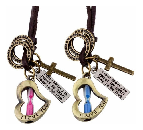 Collar Colgante Cuero Hombre Mujer Corazón Rosa Arena Moda