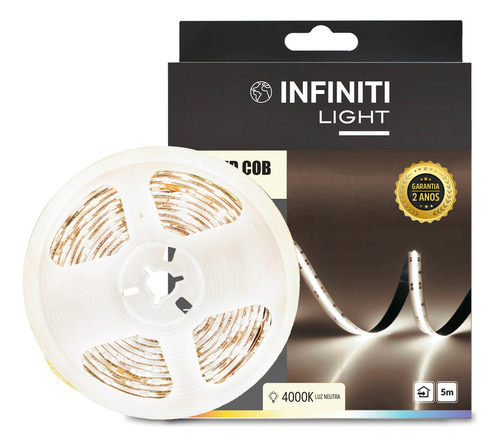 Fita Led Cob 10w/m 320 Leds/m 5m 8mm Alto Brilho Perfil Luz Branco-neutro