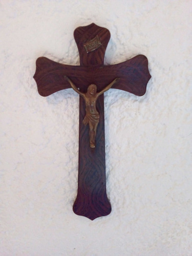 Crucifijo Antiguo Bronce Y Madera 