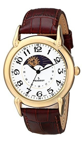 Reloj De Hombre De Cuero Plateado Oro De 14 K Peugeot Para H