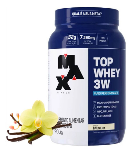 Top Whey 3 W Max Titanium Pote 900g Sabor Baunilha Sabor Whey Baunilha