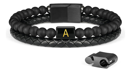 Pulseras De Cuentas Para Hombre, Pulsera De Cuero Negro Para