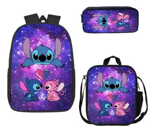Set De 1 Mochila Escolar Con Dibujos Animados De Stitch