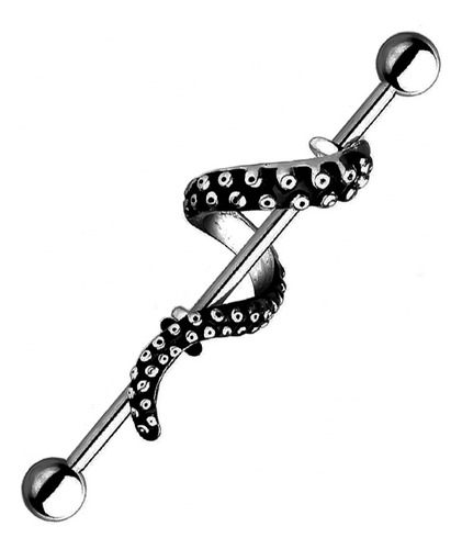 Piercing Industrial Oreja Transversal Tentaculo Silver Black