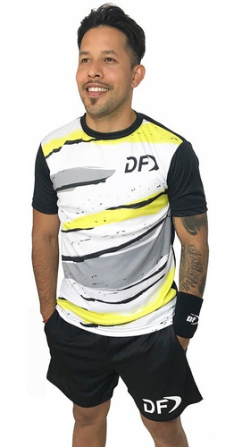 Imagen 2 de 5 de Remera Amarilla + Short Conjunto Deportivo Padel Tenis