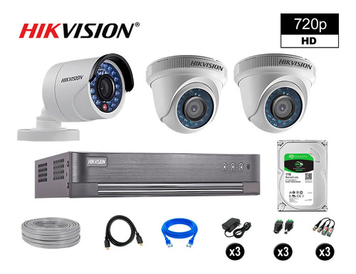 Cámaras Seguridad Kit 3 Hd 720p + Disco 1tb Vigilancia P2p