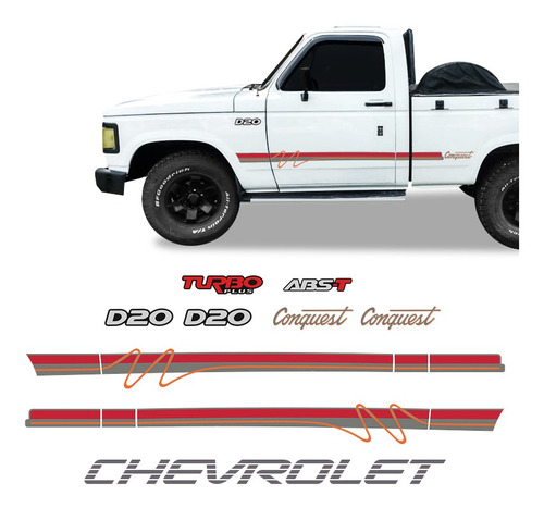 Kit Faixas/adesivos D20 Silverado Conquest 1996 + Chevrolet