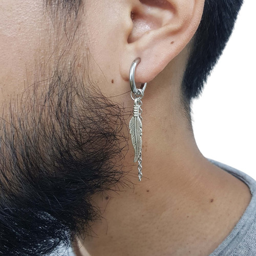 Arete Presión Acero Aro Falso Pluma Hombre Mujer 1 Mr.bou