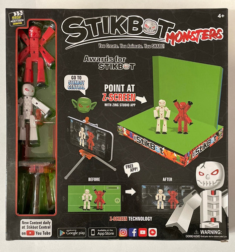 Stikbot Monsters Rojo Y Blanco Studio Set Pantalla Verde Zin (Usado)