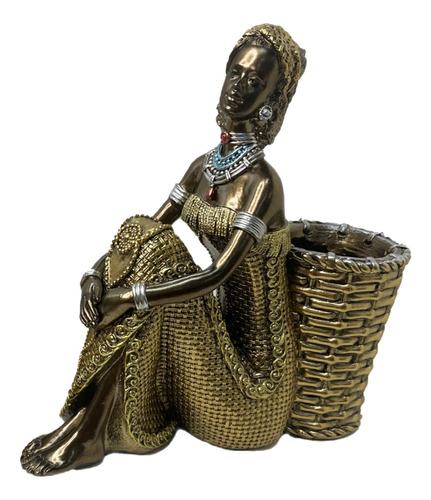 Figura De Dama Africana Con 16,8x6,1x16,7cm Negro