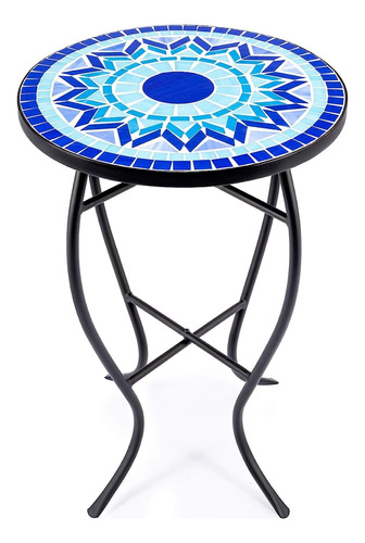 Mesa De Jardín Soporte Para Plantas De Mosaico Azul