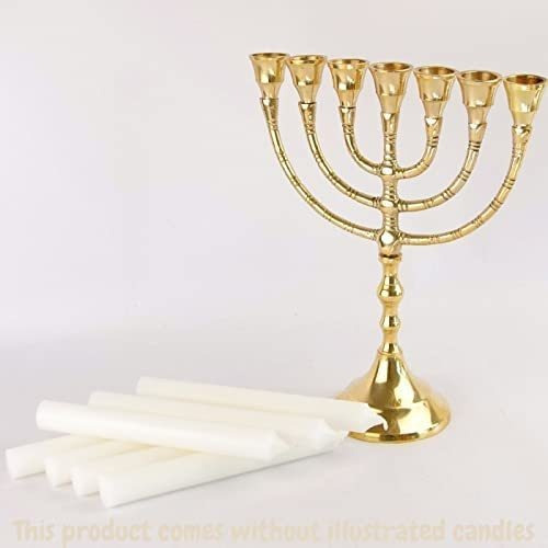 Imagen 5 de 5 de Menora 10 Inch Gold Beautifull 7 6 Branch Hebrew Lampstand M