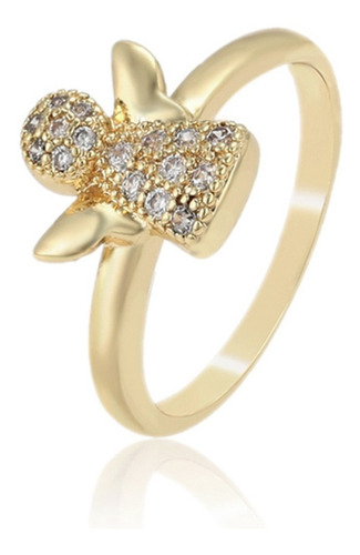 Anillo Ángel Oro 14k Laminado Diamante Ruso Moda Gran Cald 