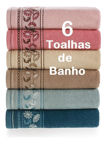 Kit 6 Toalhas De Banho Flora Felpuda Macia Karsten