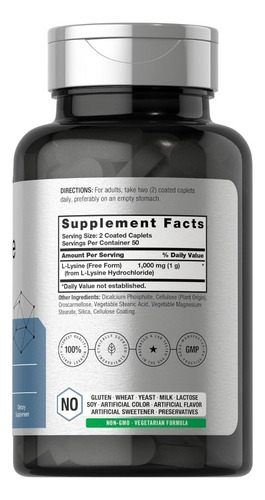 L-lisina 1000mg Aminoacido Inmunidad Reforzada 100 Americano Sabor Sin Sabor