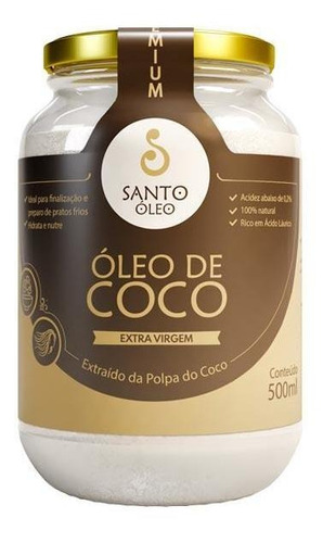 Óleo de Coco Extra Virgem Santo Óleo Premium Vidro 500ml