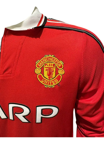 Camiseta Manchester United 1998-2000 #7 Beckham Manga Larga