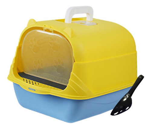 Caja De Arena Para Gatos Con Capucha De Mano Azul Amarillo