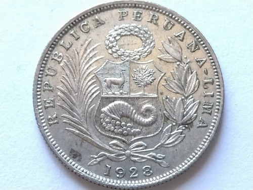 Moneda Plata Peru 1/2 Sol 1928