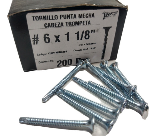 Autoperforante Tornillo Trompeta 6x1 1/8 Punta Mecha X 200u