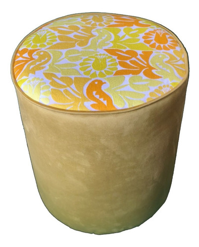 Taburete Ottoman Flor De Piña Bordado A Mano.