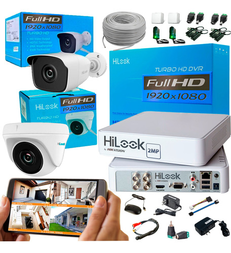 Kit Hikvision Hilook Dvr 4 Ch + 2 Cámaras 1080p + Accesorios
