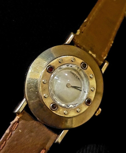Antiguo Reloj Muñeca Dama Omega Cuero 30 Mm Gemas Rubies