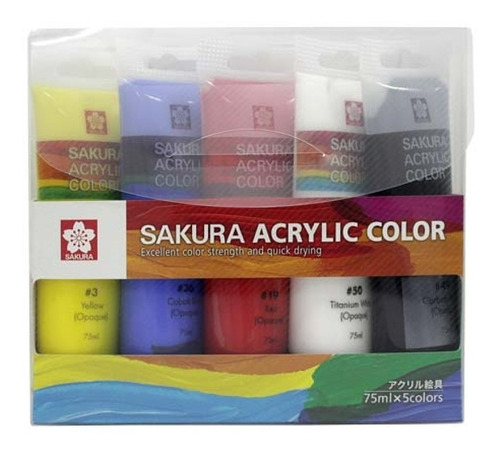 Acrilico Pintura Acrílica Sakura Tubo 75ml 5 Colores