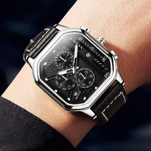 Olevs Relojes Cuadrados Para Hombres Cronógrafo De Cuero Mod
