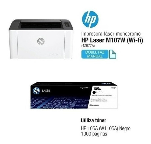 Impresora Hp Laser 107w Monocromática Usa El Toner W1105a 