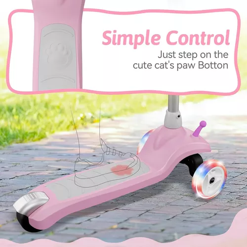 Patinete eléctrico para niños, ruedas con luz LED, 3 alturas ajustables,  mango en forma de C, diseño de dirección inclinada, scooter de 3 ruedas  para