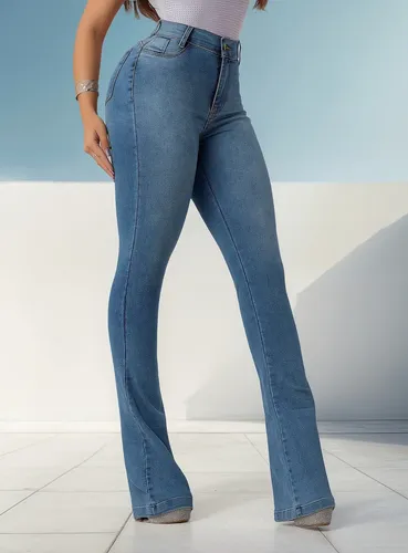 Calça Flare Jeans Cintura Alta Com Elastano Flaer Cos Alto
