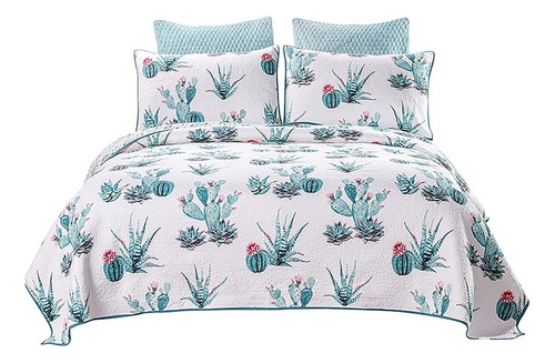 Newrara Cactus Botanic Pattern Bedspread Quilt Set Queen Siz