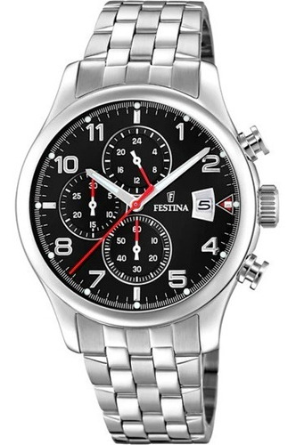 Reloj Festina Timeless Chronograph Para Hombre F20374/6 Color de la malla Plateado Color del bisel Plateado Color del fondo Negro