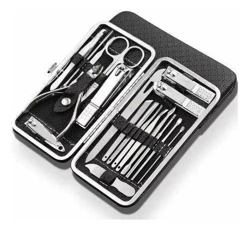 Kit Manicure 19 Pzs Cromado Con Estuche Profesional