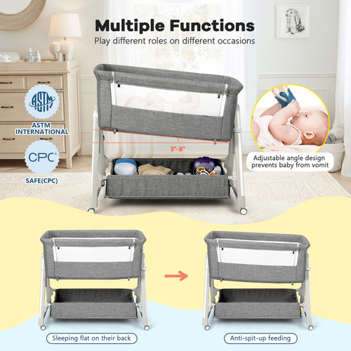 Bassinet Cowiewie Baby Bedside Sleeper W/ Storage Basket Zk0